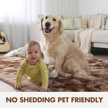 5x8 Ft Shag Brown Area Rug for Bedroom Living Room, Tie-Dyed Ultra Soft Fluffy Furry Rugs for Indoor Floor, Aesthetic Carpet for Kids Home Decor (Coffee)