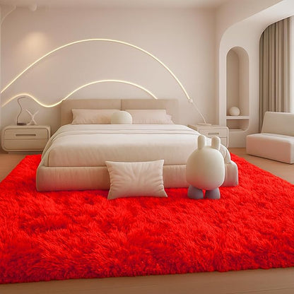 6x9 Rugs for Living Room, Rugs for Bedroom, Plush Fluffy Carpet, Non-Slip Upgrade Red Rug, Suitable for Kids Dorm Home Decor Aesthetics.