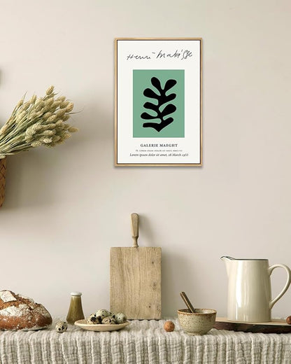 Zzuyi Henri Matisse Framed Wall Art,Boho Green Botanical Art Prints,Abstract Minimalist Wall Decor,Aesthetic Room Wall Decor-12''x16''Natural Framed