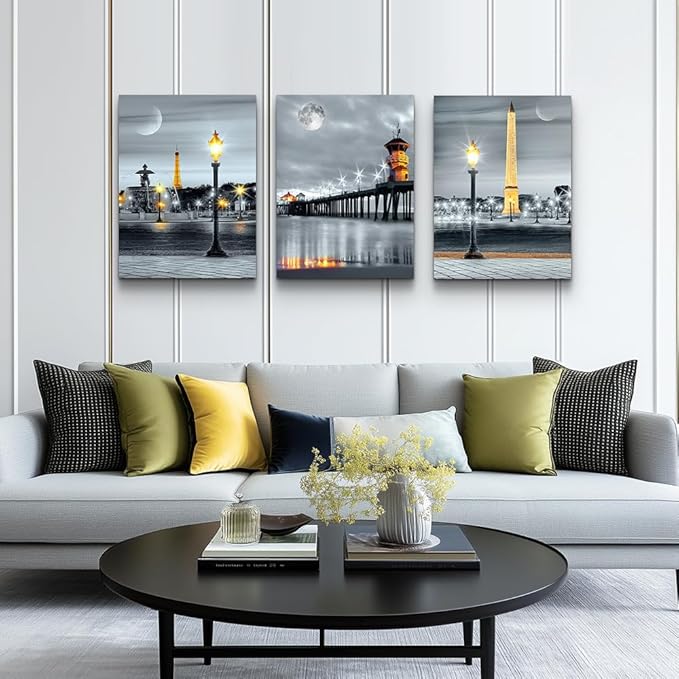 MHARTK66 Family Bedroom Wall Decor Canvas Wall Art for Living Room Modern Wall Decorations for Bathroom Night View Paintings Kitchen Canvas Art Hang Pictures Artwork Home Decoration 3 Pieces