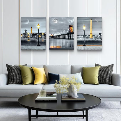 MHARTK66 Family Bedroom Wall Decor Canvas Wall Art for Living Room Modern Wall Decorations for Bathroom Night View Paintings Kitchen Canvas Art Hang Pictures Artwork Home Decoration 3 Pieces
