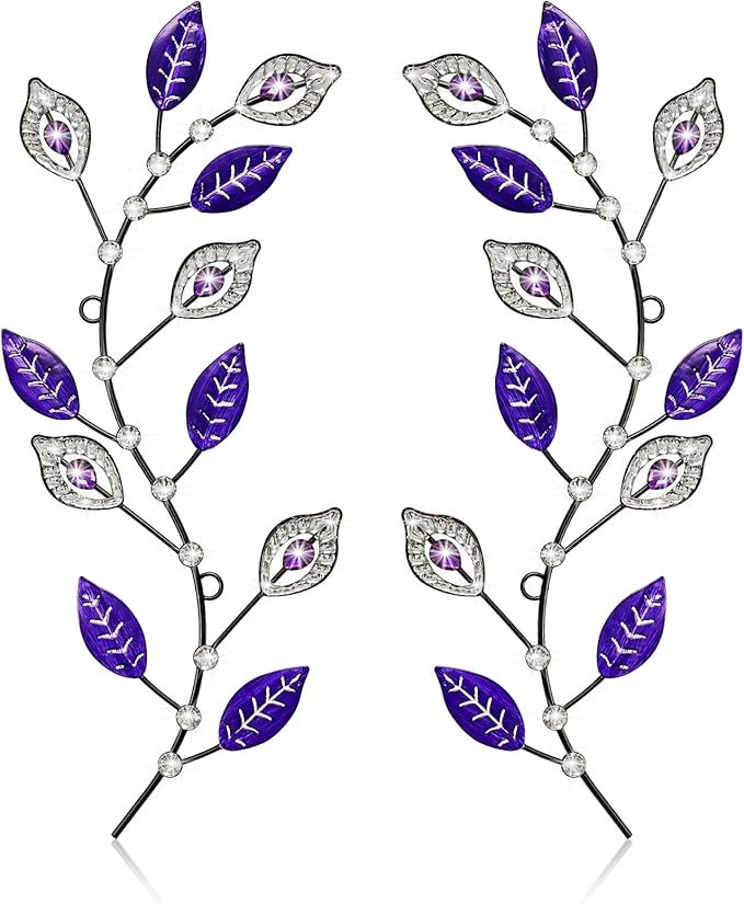 sxnzequnze 2 Sets Leaf Wall Art for Home Metal Bling Rhinestones Ready to Hang Tree Branch Leaves Olive Vine Wrought Iron Hanging Sculpture Pieces Wall Decor Pcs - 16.5in