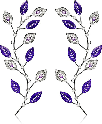 sxnzequnze 2 Sets Leaf Wall Art for Home Metal Bling Rhinestones Ready to Hang Tree Branch Leaves Olive Vine Wrought Iron Hanging Sculpture Pieces Wall Decor Pcs - 16.5in