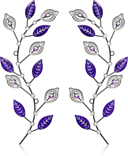 sxnzequnze 2 Sets Leaf Wall Art for Home Metal Bling Rhinestones Ready to Hang Tree Branch Leaves Olive Vine Wrought Iron Hanging Sculpture Pieces Wall Decor Pcs - 16.5in