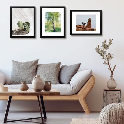 Golden State Art, 11x14 Picture Frame Set of 6 - Matted to 8x10 Photo - Engineered Wood Gallery Frame Set - Wall Mounting (Black,6 Pack)