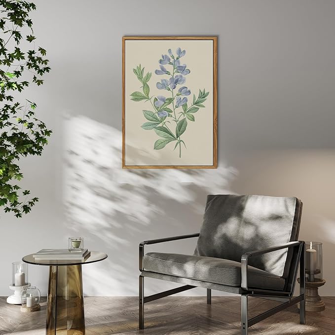 crmotu Framed Wall Art for Living Room, Blue Floral Botanical Canvas Prints, Minimalist Flower Vintage Wall Decor, Pea Branch Leaf Wall Pictures for Bathroom Bedroom Above Bed Kitchen, 16x24 inch