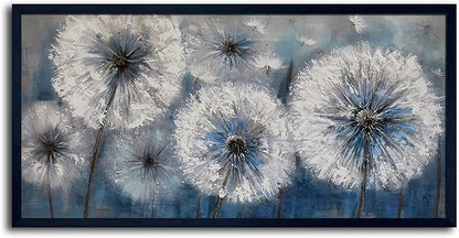 Dandelion Wall Art Blue Large Picture for Living Room Canvas Art Wall Decor Above Bed White Flower Artwork for Walls Paintings Modern Art Aall Decor Framed Wall Art for Bedroom 29×58IN