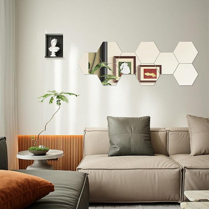 LXCREAT Hexagon Mirror Stickers for Walls 7.8x7.8 Inch 4PCS Peel and Stick Self Adhesive Acrylic Mirrors Tiles 2mm Thick Stick on Wall Mirrors Bathroom Gym Home Decorative