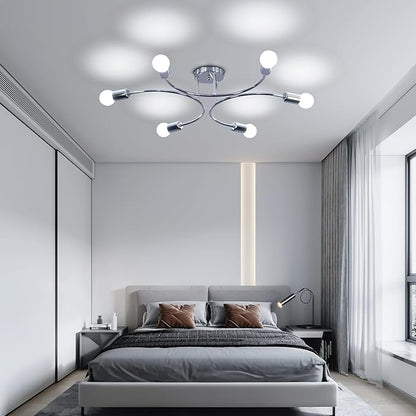 FRIXCHUR 6-Light Sputnik Chandelier, Sliver Mid-Century Modern Semi Flush Mount Ceiling Light, Metal Fixture with E26 Sockets for Bedroom, Living Room, Kitchen (Bulbs Not Included)