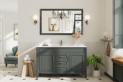 Briivue 50x30 Inch Black Bathroom Mirror for Wall, Thick Metal Framed Rectangle Mirrors for Over Sink, Bedroom, Living Room, Entryway, Anti-Rust, HD Tempered Glass