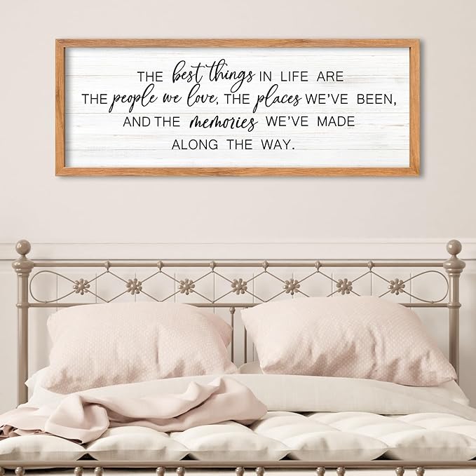 AuraPeak The Best Things In Life Family Sign for Home Wall Decor Modern Memory Family Positive Quotes Memories Farmhouse Bedroom Living Room Horizontal Adventure Hanging Art (Wood 40"×15")