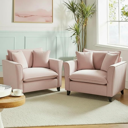 Merax 46.3" Chenille Accent Chair, Oversized Reading Armchair w/2 Pillows, Modern Corner Single Cloud Sofa Arm Chairs, Comfortable Living Room Deep Cushion Seating for Office & Apartment, Pale Pink