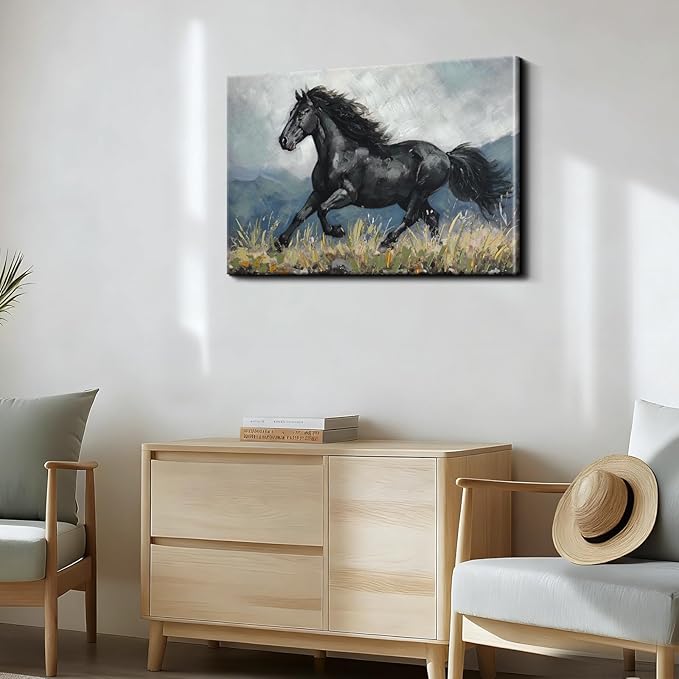 DRLWGTY Farmhouse Rustic Horse Canvas Wall Art, Rustic Animal Picture Prints, Vintage Wall Decor for Living Room Bedroom Kitchen Bathroom Office