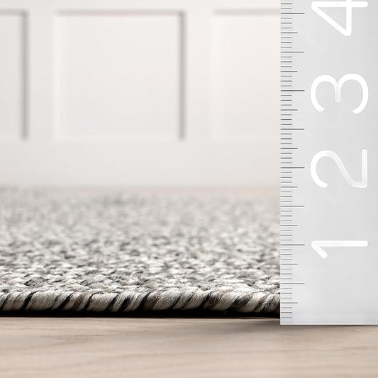 nuLOOM 5' x 8' Solid Hand Braided Indoor/Outdoor Area Rug, Pet-Friendly, High Traffic, Weather Resistant, for Patio, Balcony, Bedroom, Living Room, Dining Room, Wynn Salt And Pepper
