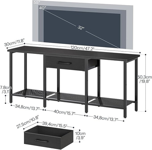 HOOBRO TV Stand for TVs up to 55 Inch, Entertainment Center with Fabric Drawer & Open Shelves, Industrial TV Media Console Table with Storage, for Living Room, Bedroom, Black BB125DS01