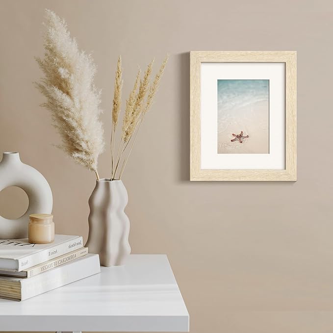 Momentworth 8x10 Picture Frame with Mat for 5x7 Set of 4, Natural Wood Grain 8 x 10 Gallery Wall Picture Frames for Tabletop or Wall Mounting(4 Pack, Natural)