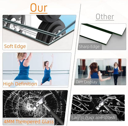 pertetey Home Gym Mirror, 2Pack 56X16 Inch Frameless Large Tempered Glass Wall Mounted Full Mirror for Gym, Yoga Studio, Dancing Studio