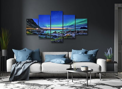 SKASNFAI Northern Lights Wall Art for Living Room Framed Landscape Picture Wall Decor Canvas Aurora Borealis Print Posters Scenery Framed Artwork for Bedroom 50X24