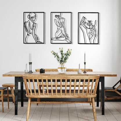 Cindeer 3 Pieces Metal Wall Art Decor 18 Inch Minimalist Modern Abstract Line Home Decor Woman's Body Shape Single Line Wall Art for Kitchen Bedroom Living Room