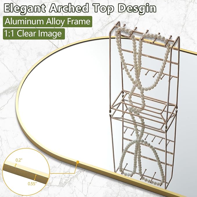 Prywot Full Length Mirror, Oversized 78"x38" Arched-Top Floor Mirror, Free Standing Mirrors, Modern Full Body Mirrors with Aluminum Alloy Frame for Bedroom,Living Room, Gold