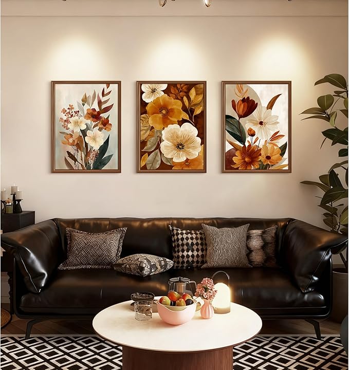 Boho Flower Wall Art Vintage Abstract Floral Prints Botanical Canvas Wall Decor Flower Farmhouse Pictures Fall Plant Poster Rustic Autumn Floral Artwork for Bedroom Living Room 16x24x3 Inch Unframed ﻿