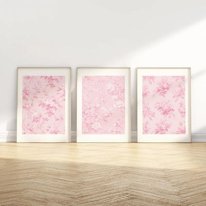 Baccone Pink Floral Wall Art Chinoiserie Flower Wall Decor Pictures Aesthetic Canvas Wall Art Love Shack Fancy Poster Vintage Floral Prints for Living Room Bedroom 12x16 Inch Unframed Set of 3