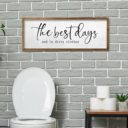 TQianJiang Funny Laundry Room Wall Decor 24"×10" Inspirational Quote Sign for Farmhouse Restroom Toile Restroom Large Simple Washroom Rustic Vintage Wood Framed Wall Hanging Art (Wood)
