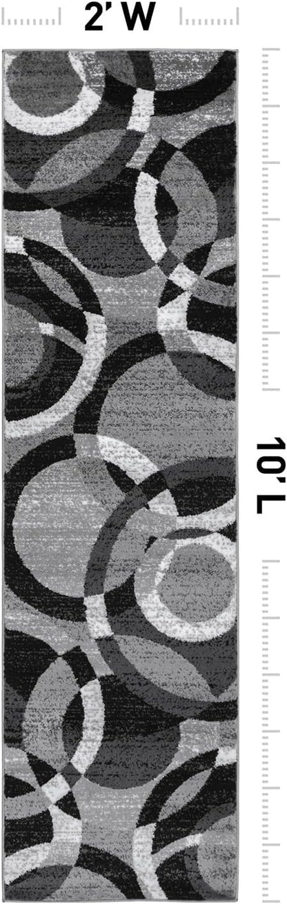 Rugshop Gray Modern Geometric Runner Rug, Abstract Circles, High-Traffic, Non-Shedding, for Hallway, Entryway and Kitchen, 2' x 10'
