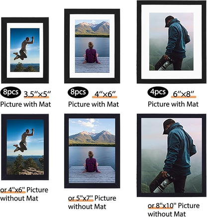 Fixwal 20 Pack Picture Frames Collage Wall Decor Wall Frame Set for Gallery Wall Decor, Hanging or Tabletop Display, Assorted Picture Frames Including 8x10, 5x7, 4x6 Family Photo Frames, Black