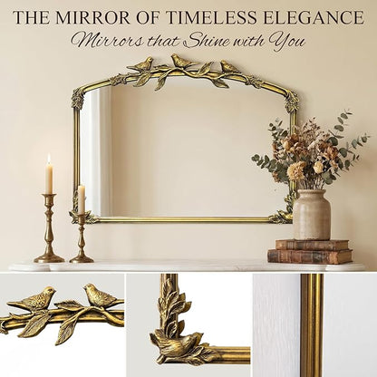 Gold Baroque Vintage Mirror for Vanity 19x25Inch Gold Antique with Ornate Frame, Arched Vintage Wall for Bathroom, Living Room, Fireplace, Entryway (Golden (Arched 6), 20"L x 26"W（Vertical ）)