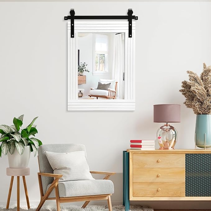 AAZZKANG White Wood Framed Mirror Rectangle Farmhouse Wall Mirrors Decor for Bathroom Bedroom Living Room Entryway Large 26"x18"