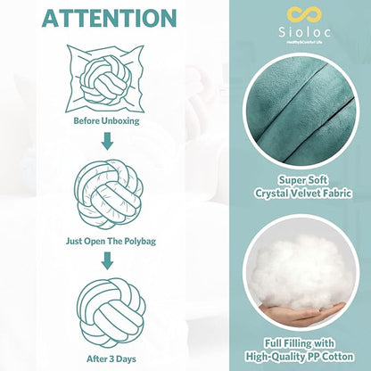 Sioloc Soft Knot Ball Pillows,Round Throw Pillow Cushion Home Decoration Plush Pillow,Throw Knotted Pillow Handmade Round Plush Pillow（10.6inches,Teal）