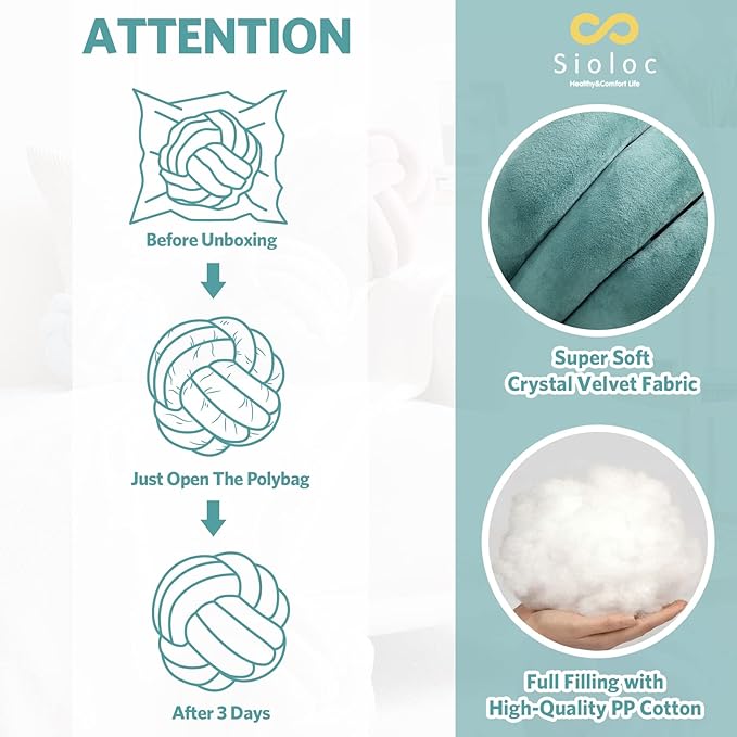 Sioloc Soft Knot Ball Pillows,Round Throw Pillow Cushion Home Decoration Plush Pillow,Throw Knotted Pillow Handmade Round Plush Pillow（13.7inches,Teal）