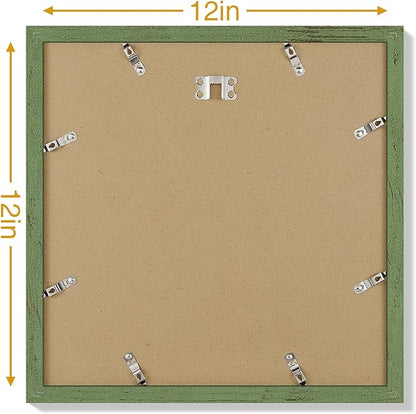 Vittanly 12x12 Picture Frames Set of 9, Display 8x8 Pictures with Mat or 12x12 without Mat, Photo Frames for Wall Mount, Engineered Wood, Rustic Green