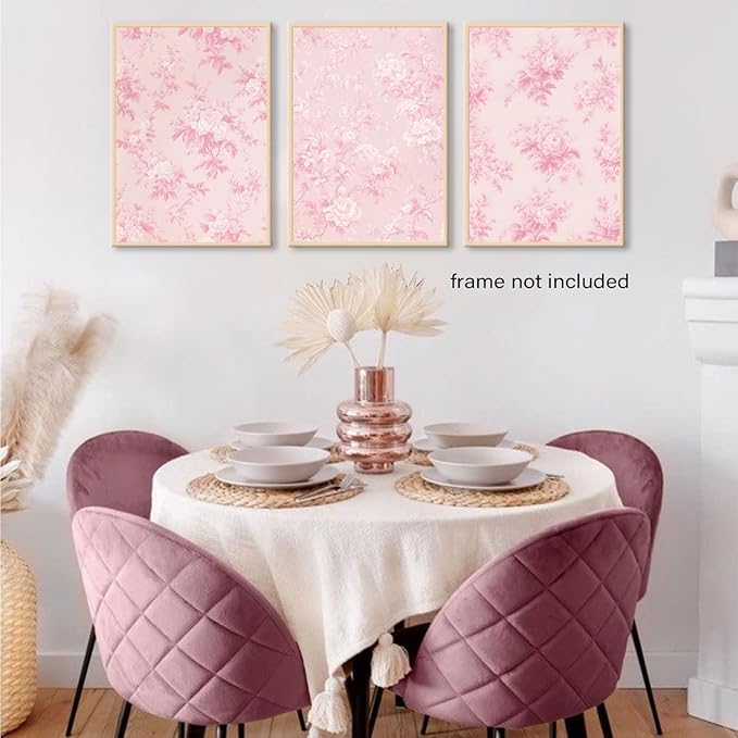 LYPHNX Pink Chinoiserie Flower Poster Wall Art light Pink Love Shack Fancy Canvas Decor Paintings Set of 3 Blush Pink Painting Pictures Home Decor for bedroom Living room Bathroom 16"x24" Unframed