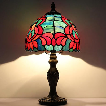 Tiffany Style Lamp Stained Glass Table Lamp 8 x 14.5 Mini Accent Light Lotus Design Small Decorative Bedside Memory Lamp
