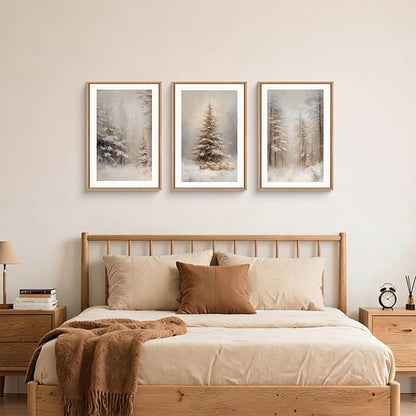 Retro Pine Tree Woodland Landscape Framed Canvas Wall Art Set,Modern Rustic Forest Scenery Wall Decor,Textured Natural Misty Botanical Artwork for Living Room, Bedroom,Farmhouse- 16"x24"x3