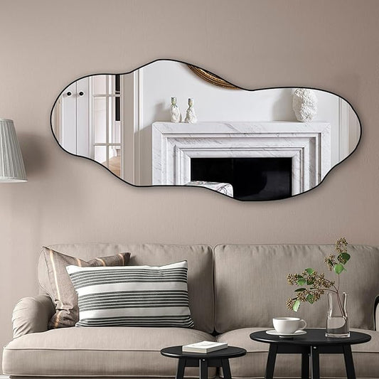 POZINO Irregular Frameless Wall Mirror, 47.2"x21" Asymmetrical Aesthetic Mirror, Modern Organic Shape Decorative Mirror for Living Room Bedroom Entryway Hallway, Horizontal or Vertical Hanging
