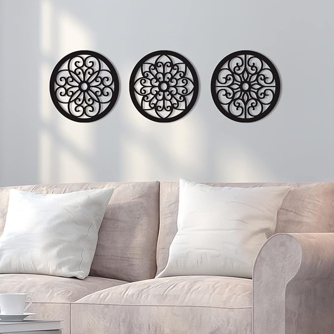 Bnesi 3 Pieces Thickened Rustic Wood Wall Decor,Farmhouse Circle Wall Decor Modern Kitchen Art Circular Living Room Dining Room Hallway Decoration for Walls(Modern style)