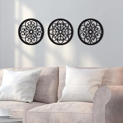 Bnesi 3 Pieces Thickened Rustic Wood Wall Decor,Farmhouse Circle Wall Decor Modern Kitchen Art Circular Living Room Dining Room Hallway Decoration for Walls(Modern style)