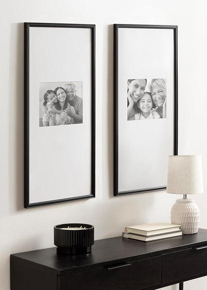 Kate and Laurel Adlynn Rectangular Panel Picture Frame Set of 2, 14 x 30 matted to 8 x 10, Black, Modern Two-Piece Photo Frame Set for Gallery Wall Decor in Living Room Wall Display