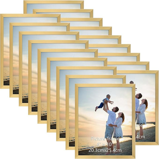 Hoikwo 18 Packs 8x10 Gold Multi Plastic Picture Frames Set with Plastic Cover for Family Photos, Artwork, Light Weight Bulk 8 by 10 Frames Pack for Wall Hanging and Table, Stylish Picture Frames