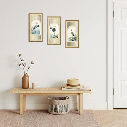 IARTTOP Great Blue Heron Wall Decor Set of 3 Farmhouse Coastal Birds Wall Art 8x16 Inch Watercolor Bird Art Prints Nature Wildlife Artwork for Living Room Bedroom Office Framed