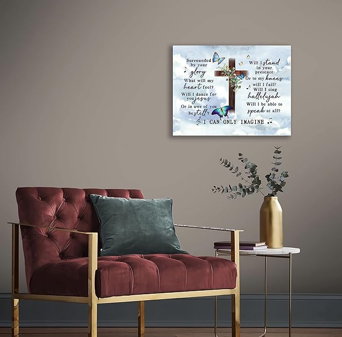 I Can Only Imagine the Cross Butterfly of Godd, Canvas Christian Faith Wall Art,Farmhouse,Church, Home Wall Decor,Tabletop/Hanging(29x38cm) Framed