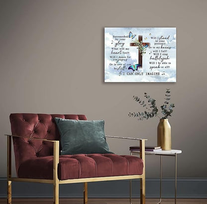 I Can Only Imagine the Cross Butterfly of Godd, Canvas Christian Faith Wall Art,Farmhouse,Church, Home Wall Decor,Tabletop/Hanging(29x38cm) Framed