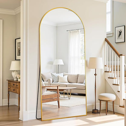 71"×32" Arched Full Length Floor Mirror, Standing Mirror with Aluminum Frame, Large Body Mirror of Free Standing/Wall Mount/Leaning for Bedroom, Living Room, Dressing Room, Gold