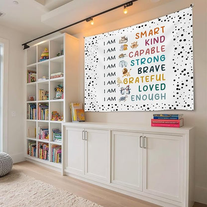 Soft Flannel Wall Tapestry – I Am Kind,I Am Smart Inspirational Tapestry,Cute Animal Patterns Wall Hanging Decor for Bedroom Living Room Kids Room Decor,Birthday Party Wall Art Decoration 59x51 inch(Colorful-I am smart)