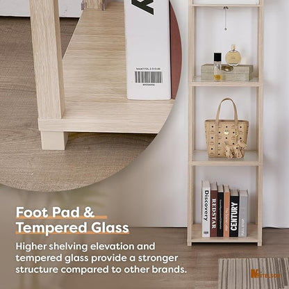 Floor Lamp with Shelves, Modern Standing Lamp with Tempered Glass Shelves, Corner Display Shelf Lamp, Tall Lamps with Shelves for Living Room, Bedroom, Office, Whitewashed Oak