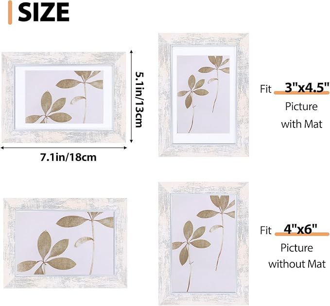 Fixwal 4x6 Picture Frame Set of 5, Vintage Photo Frame, Rustic Retro Picture Frame with Tempered Glass, Decorative Art on Walls and Tabletop Placement