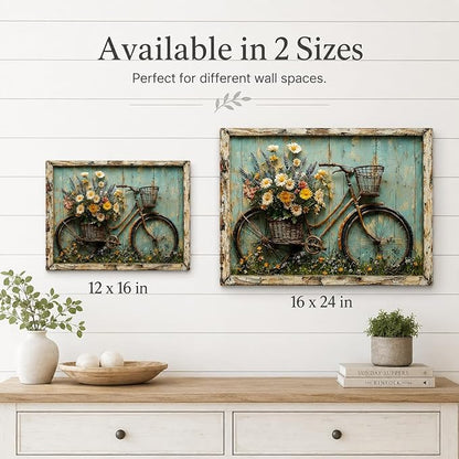 Rustic Farmhouse Daisy Floral Canvas Wall art Vintage Bicycle Flowers Painting Picture Wall Decor Flower Still Life Poster Print Artwork for Bathroom Living Room Bedroom Home Decoration